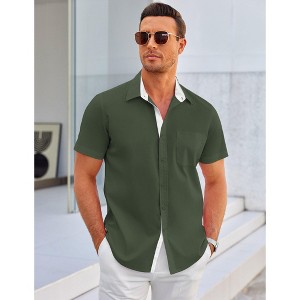 COOFANDY Men's Dress Shirt Wrinkle Free Regular Fit Stretch Short Sleeve Button Down Shirts Dark Grey XL - 1 of 4