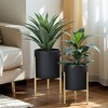 LuxenHome 2-Piece Diamond Pattern Round Metal Cachepot Planter Set - 2 of 4