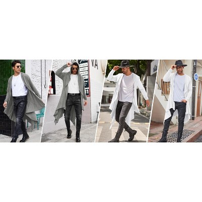 Мужские кардиганы COOFANDY Long Hooded Cardigan Ruffle Shawl Collar Open Front Lightweight Drape Cape Overcoat with Pockets Black XL — фото 4