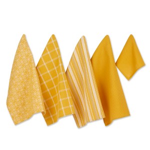 Design Imports  Assorted Everyday Dishtowel & Dishcloth Set 5 Piece, Honey Gold, Dt 18X28", Dc 13X13" - 1 of 4