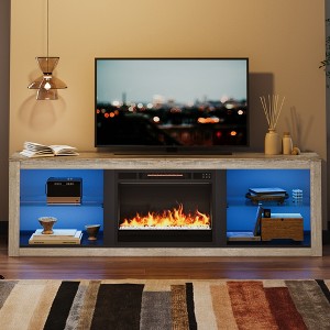 Bestier 70" Modern TV Stand for TVs up to 75" with Electric Fireplace and LED Lights, Gaming Entertainment Center with Cabinets in Living Room - 1 of 4