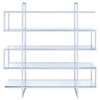 Chrome and Clear Glass 5-Tier Modern Bookcase