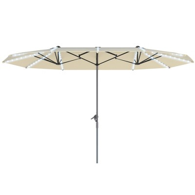 15ft Double-Sided Outdoor Umbrella with Solar Lights, UPF50+ Extra Large Aluminum Patio Umbrella with Crank