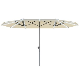 15ft Double-Sided Outdoor Umbrella with Solar Lights, UPF50+ Extra Large Aluminum Patio Umbrella with Crank - 1 of 4
