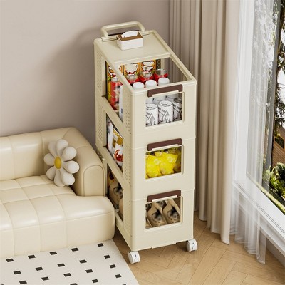 3 Tier Utility Rolling Cart with Handle, Kitchen Storage Cart with Lockable Wheels, Mobile Shelving Storage Organizer for Bathroom Kitchen Office