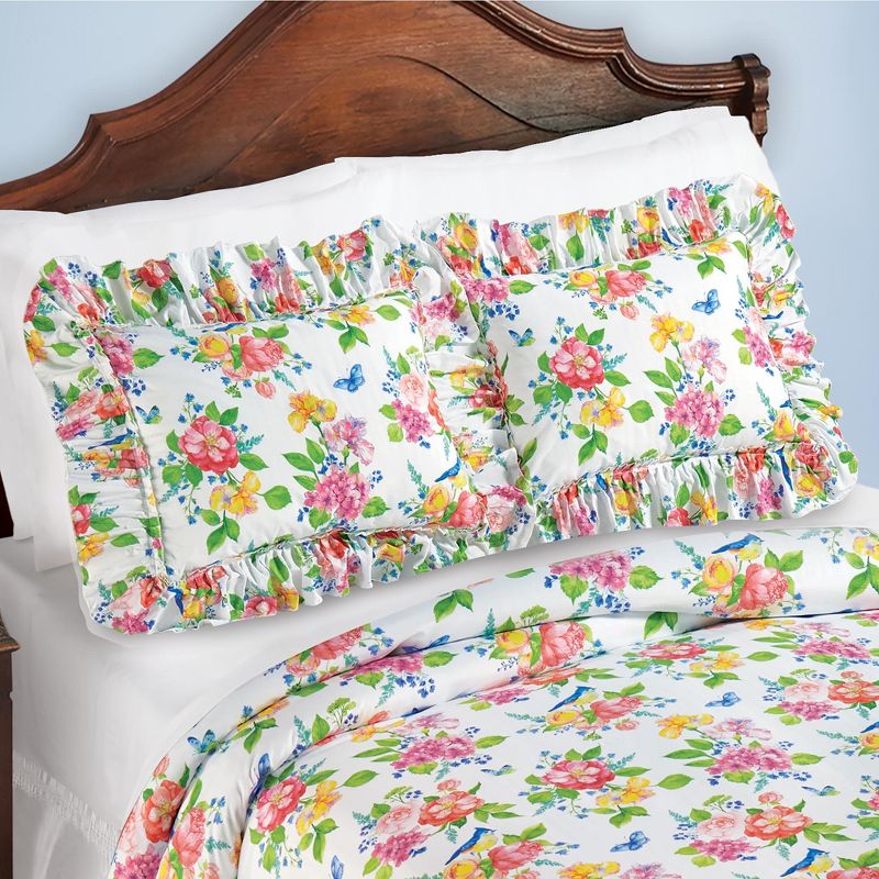 Collections Etc Birds & Butterflies Floral Plisse Pillow Sham with Ruffled Trim, 2 of 4