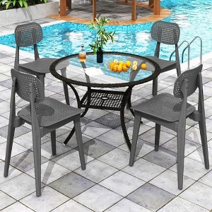 Hooseng Plastic Kitchen Chairs Set, Modern Dining Chairs Set of 4, Stackable Plastic Chair, Dining Room Chairs with Hollow Back - 1 of 4