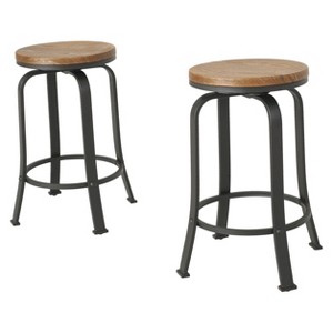 Set of 2 Skyla Rotating Counter Height Barstool Natural - Christopher Knight Home: 24" Fixed Height, Metal Legs - 1 of 4