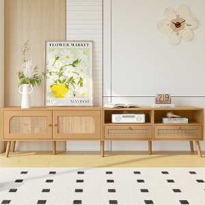 HDZNVF Boho TV Stand For TVs Up To 85 Inch, Modern Farmhouse Media Console, Natural - 1 of 4