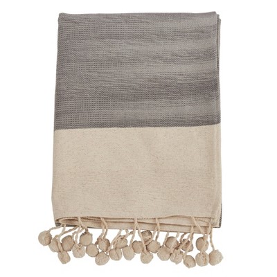 50"x60" Pom-Pom Throw Blanket Gray - Saro Lifestyle
