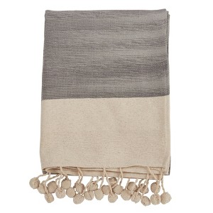 50"x60" Pom-Pom Throw Blanket Gray - Saro Lifestyle: Cotton Sofa & Couch Tassel Accent - 1 of 3