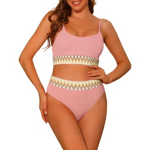 Elerevyo Women's High Waisted Ribbed Adjustable Spaghetti Straps Push Up Swimsuit Bathing Suits 2 Pcs - 1 of 4