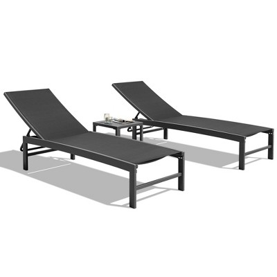Crestlive Products 3 pcs Outdoor Aluminum Mesh Chaise Lounge Chairs and Side Table Set Sun Lounger with Adjustable Backrest