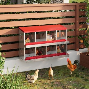 6/8/10 Compartment Galvanized Chicken Nesting Box - Metal Laying Box with Legs for Hens - 1 of 4