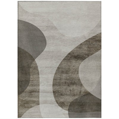 Taupe Beige And Chocolate Abstract Washable Indoor Outdoor Area Rug