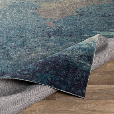 Aqua Blue Abstract Synthetic 2'6"x8' Modern Runner Rug