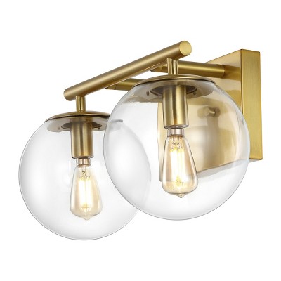 Severa 14" Brass Gold 2-Light Wall Sconce with Clear Shades