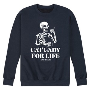 Men's - Instant Message - Cat Lady For Life Skeleton Graphic Fleece Sweatshirt - 1 of 4