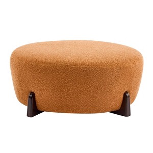 Dexmalle Boucle Top Ottoman with Rubber Wood Legs,Pumpkin Orange - 1 of 4