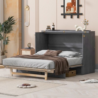 Queen/Full Size Wooden Murphy Bed Wall Bed with A Large Drawer and Charging Outlets 4S -ModernLuxe