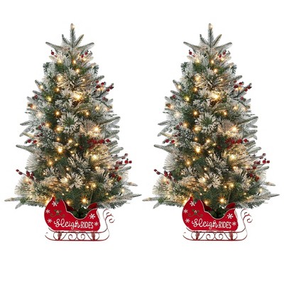 4.5 Ft Prelit Snow Flocked Christmas Tree with Sleigh Ride Base