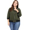 Agnes Orinda Women's Plus Size Casual Contrast Trim Zipper  Lightweight Bomber Jackets - 3 of 4