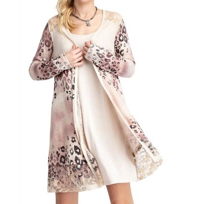 Women's LEOPARD CARDIGAN WITH LACE DETAIL - VOCAL APPAREL
