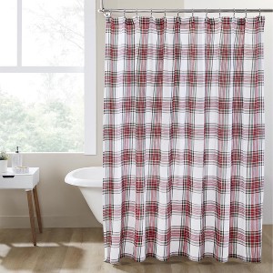Kate Aurora Tis The Season Christmas Plaid 100% Cotton Shower Curtain - Standard Size - 1 of 4