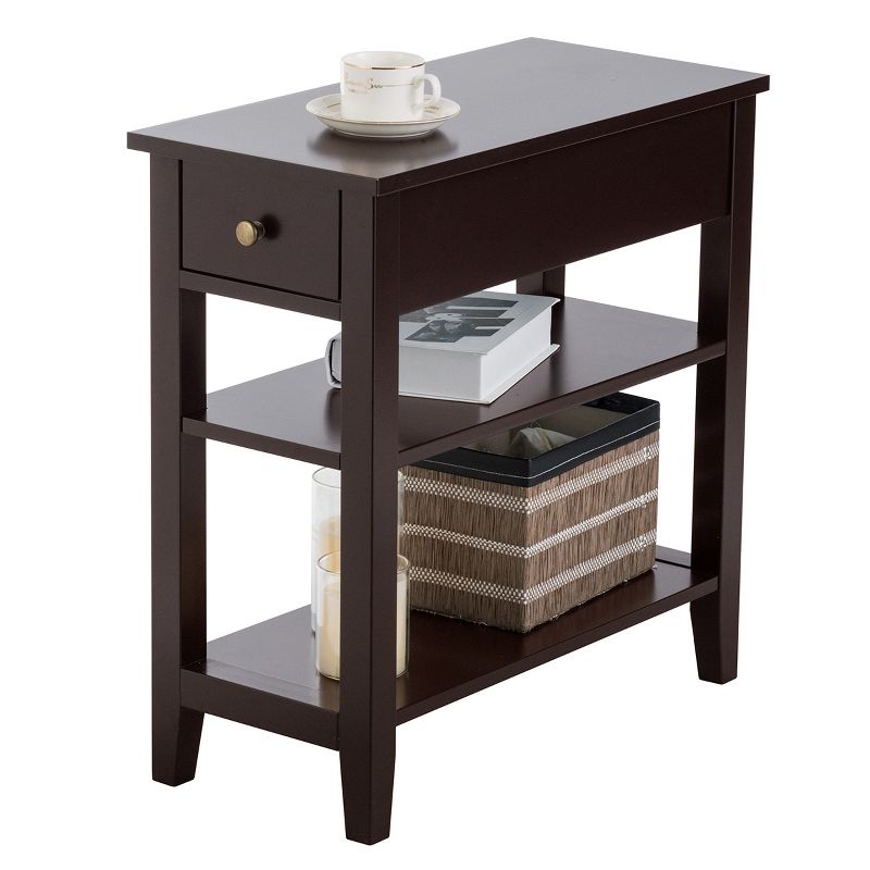 Costway 3Tier Nightstand Bedside Table Sofa Side End Table w/Double Shelves Drawer Brown, 1 of 11