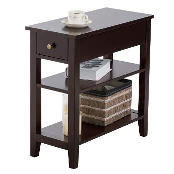 Costway 3Tier Nightstand Bedside Table Sofa Side End Table w/Double Shelves Drawer Brown
