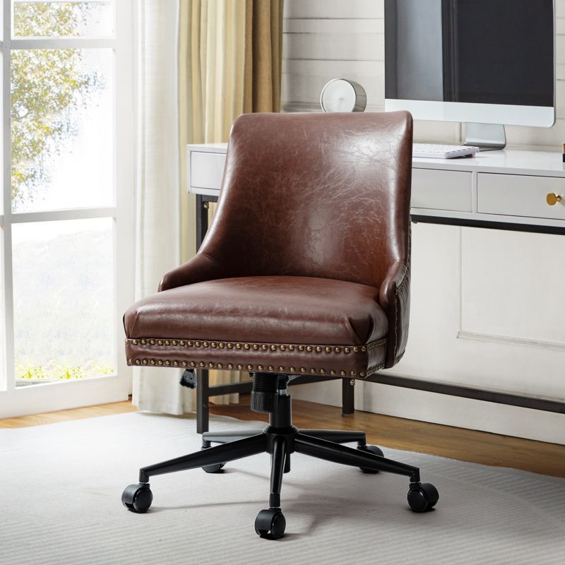 Xavier Faux Leather Office Task Chair with Nailhead | Karat Home, 3 of 12