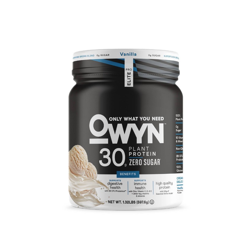 OWYN Pro Elite Protein Plant Based Powder - Vanilla - 1.32lbs: 30g Pea Protein, Vegan Formula, Dietary Supplement