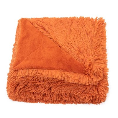 Rust Orange Reversible Faux Fur and Fleece Throw Blanket 60" x 70"