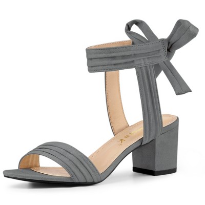 Allegra K Women's Back to College Open Toe Ankle Tie Back Block Heels Sandals