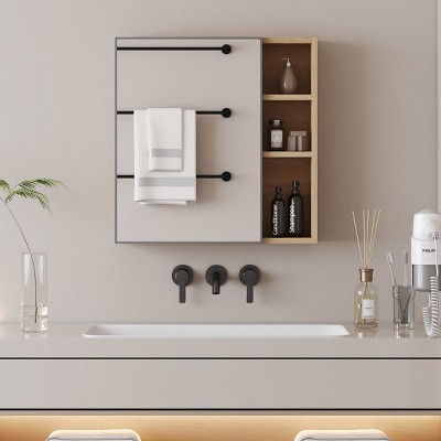 Multi-Function Mirror Cabinet, Wall Cabinet For Bathroom With Smooth Sliding Door Design, Medicine Cabinet Mirror Recessed-Cuddlewood