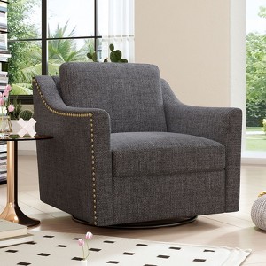 Okak Accent Chairs for Bedroom, 360 Degree Swivel Armchair Cotton Linen Skin-friendly Fabric Ergonomic Design Brass Nail Decorative Armchair - 1 of 4