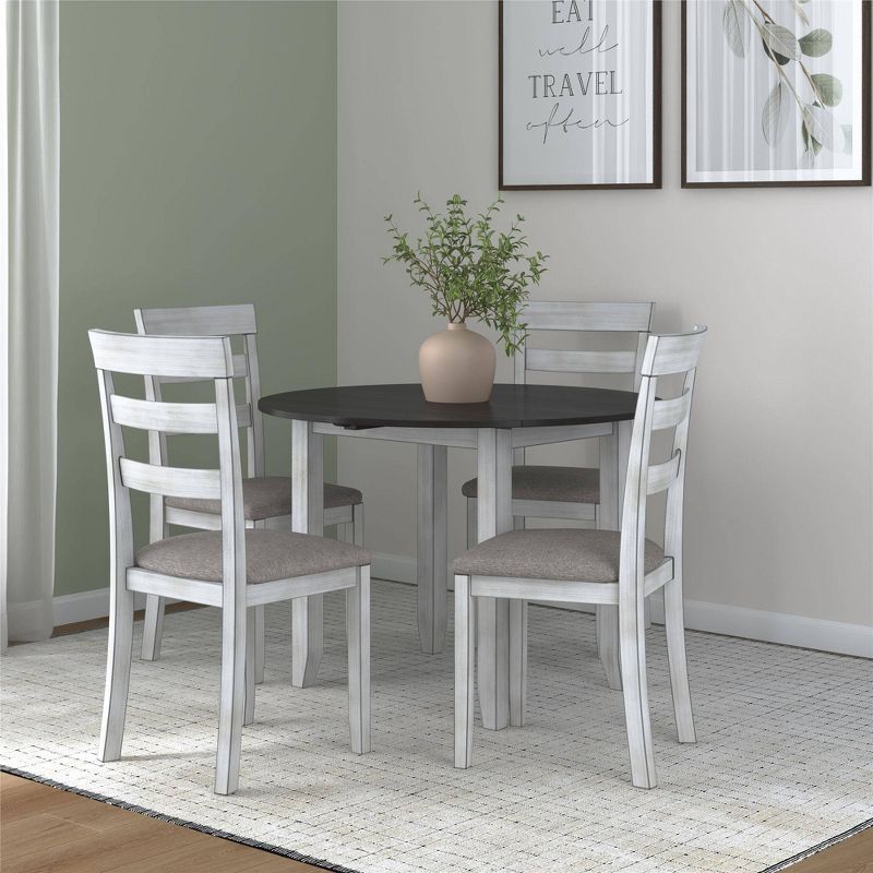 5pc Jersey Drop Leaf Wood Dining Set with Round Table and 2 Chairs Oyster - Dorel Home Products, 4 of 12