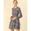 Allegra K Women's Leopard Print Crew Neck Smock Waist Long Sleeve Ruffle Mini Dress - 2 of 4