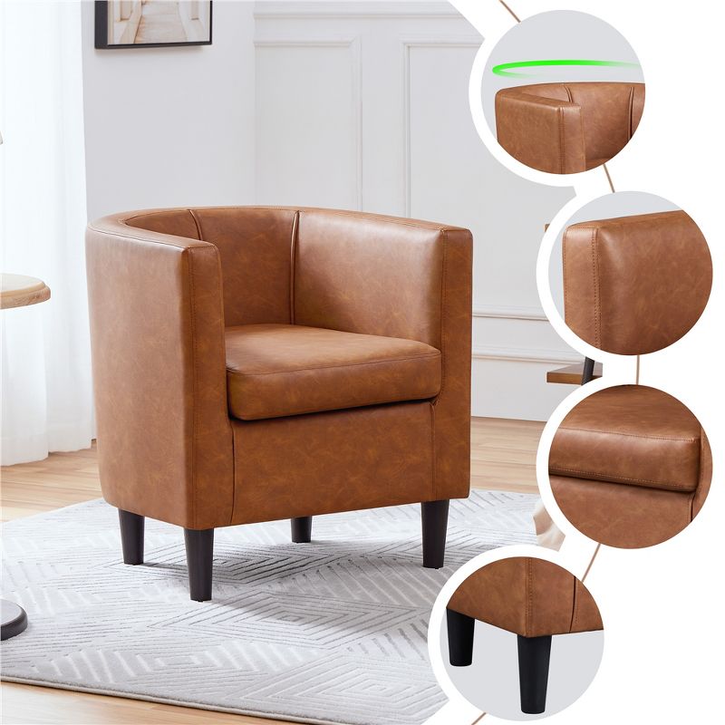 Yaheetech Faux Leather Upholstered Accent Chair Barrel Chairs, Brown, 4 of 8