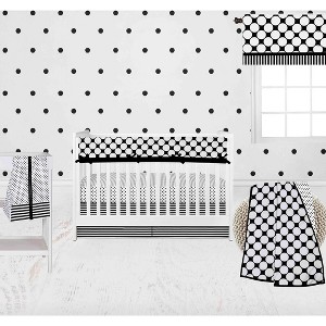 Bacati - Dots Stripes Black/White 6 pc Crib Bedding Set with Long Rail Guard Cover - 1 of 4