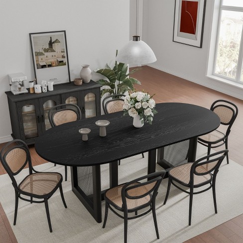 Dovelina Mid-century Oval Wood Dining Table Set 6 People - 67", Black : Target