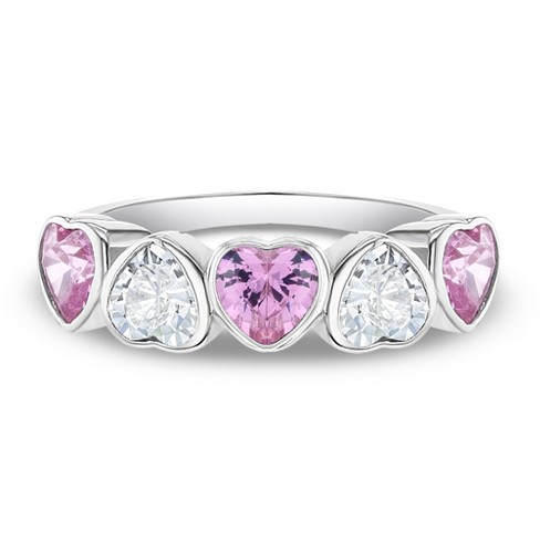 Girls' Pink Heart Solitaire Sterling Silver Ring - 3 - In Season Jewelry :  Target