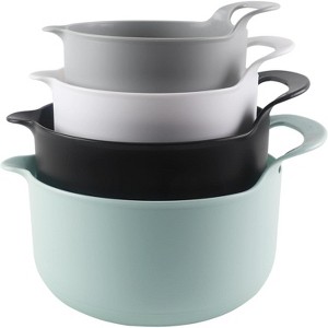 COOK WITH COLOR Nesting Plastic Mixing Bowl Set with Pour Spouts and Handles, Mint, 4 Piece Non-Slip - 1 of 4