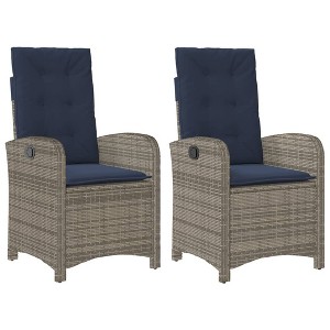 vidaXL Reclining Patio Chairs with Cushions - Adjustable Outdoor Lounge Seats in Gray Poly Rattan, Navy Blue Padding, Robust Frame - 1 of 4