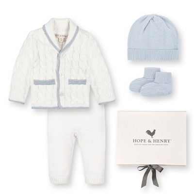 Hope & Henry Baby 5 Piece Organic Sweater Cable Cardigan, Legging, Hat, & Bootie Boxed Gift Set, Infant
