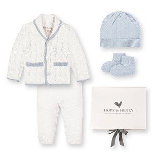 Hope & Henry Baby 5 Piece Organic Sweater Cable Cardigan, Legging, Hat, & Bootie Boxed Gift Set, Infant - 1 of 4