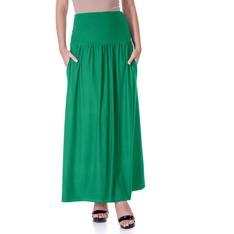 24seven Comfort Apparel Womens Foldover Maxi Skirt With Pockets, 1 of 7