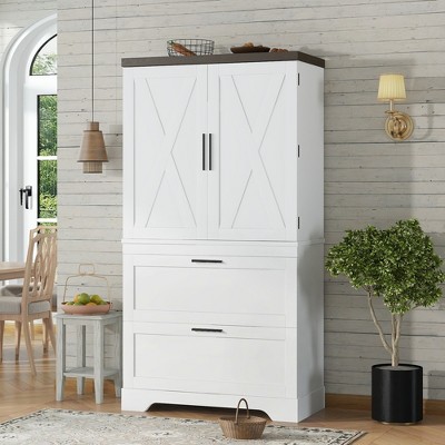 TIRAMISUBEST Modern Farmhouse Style Wooden Cabinet with Drawers,Sturdy Frame