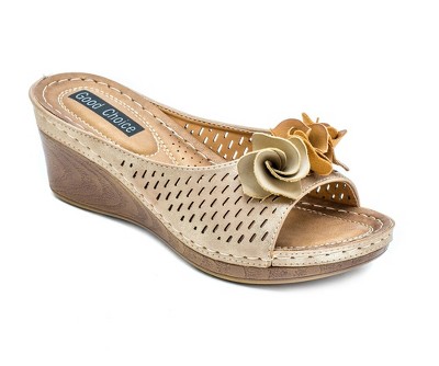 GC Shoes Juliet Perforated Flower Comfort Slide Wedge Sandals