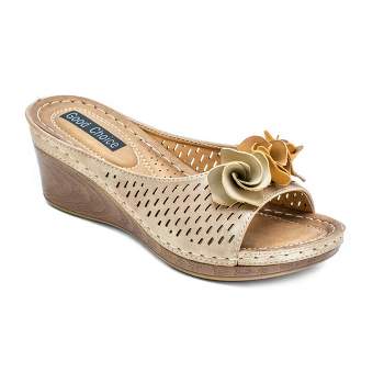 Gc Shoes Giselle Gold 7 Perforated Comfort Slide Wedge Sandals : Target